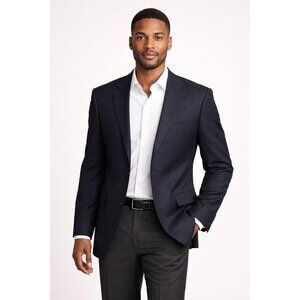 Linea Uomo Men’s 100% Wool Navy Windowpane Blazer | 38 Short | Classic Tailored